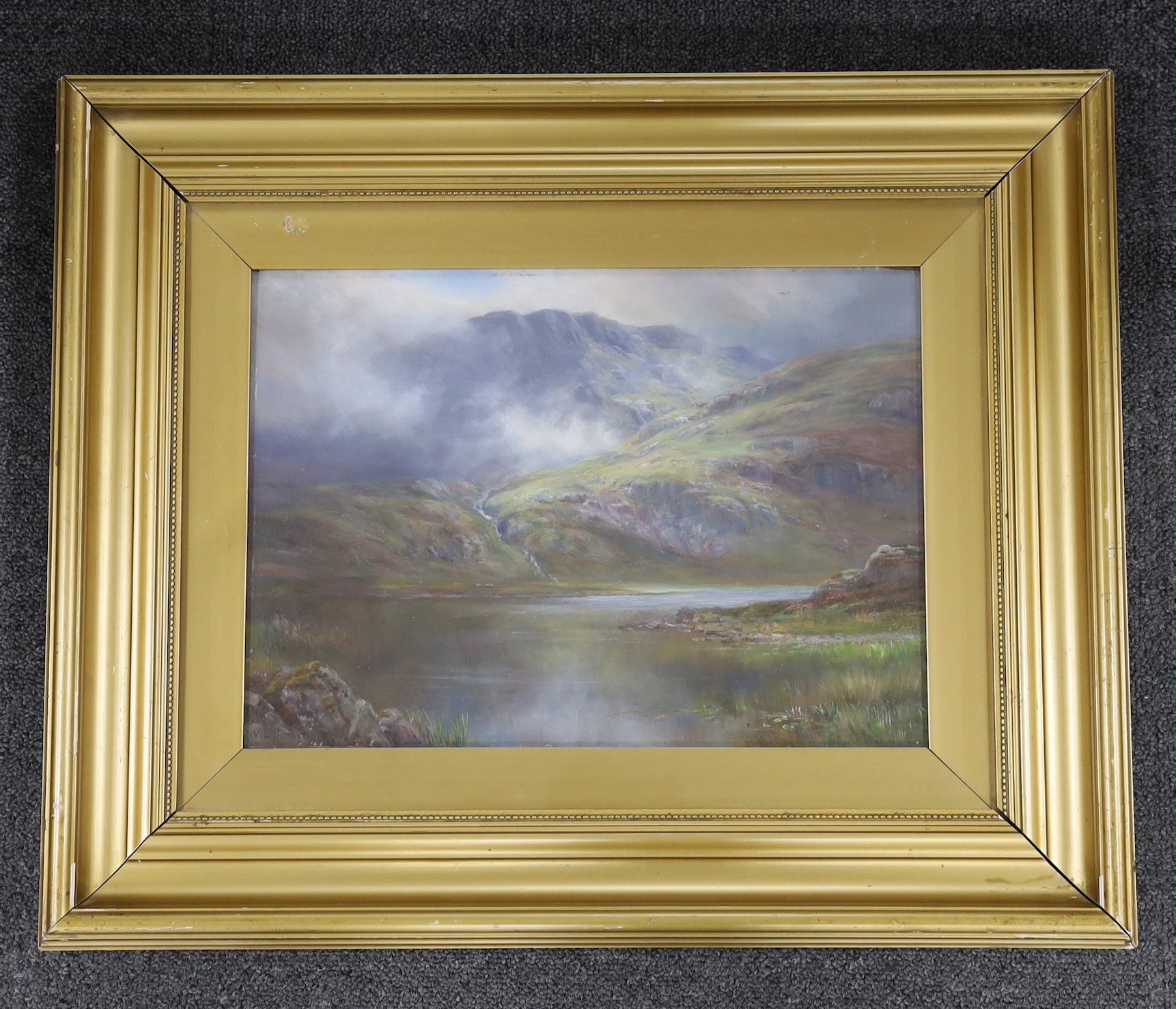 William Lakin Turner (1867-1936), oil on board, 'Sparkling Tarn, Cumberland', signed and dated 1928, 25 x 35cm.